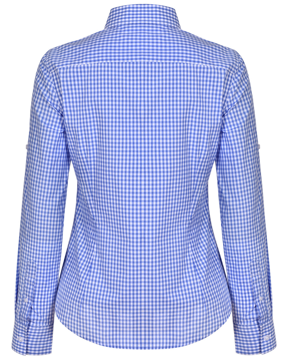 Ladies’ Gingham Check Long Sleeve Shirt - Skyblue/White - Back
