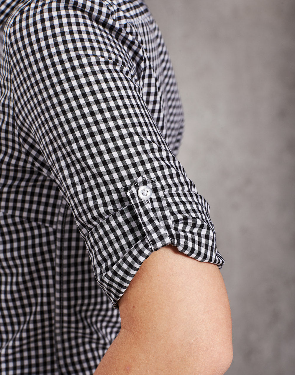 Ladies’ Gingham Check Long Sleeve Shirt - Black/White - View
