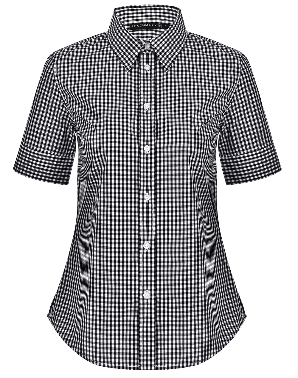 Ladies’ Gingham Check Short Sleeve Shirt - Black/White - Front