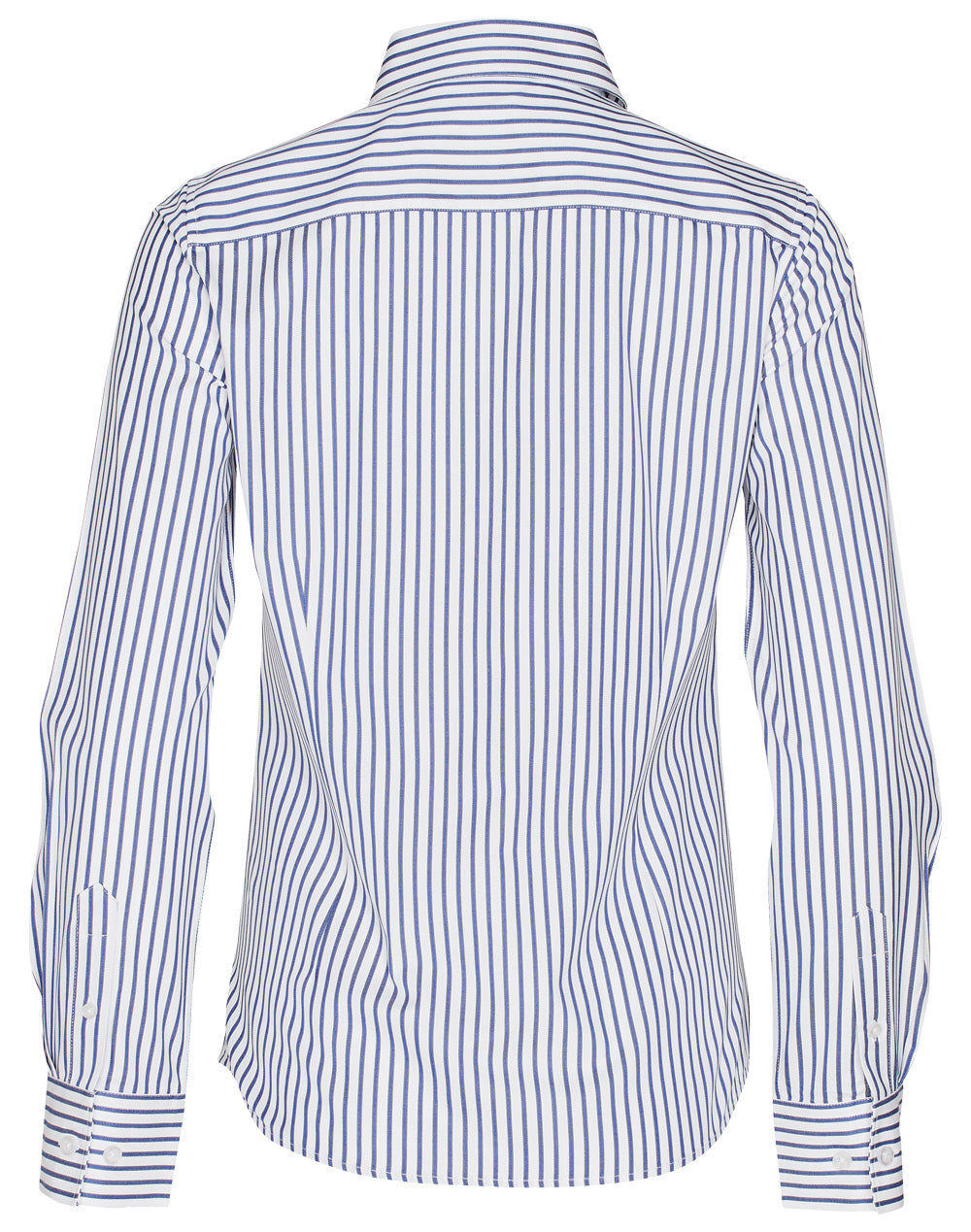 Ladies' Executive Sateen Stripe Long Sleeve Shirt - White/Cobalt - Back