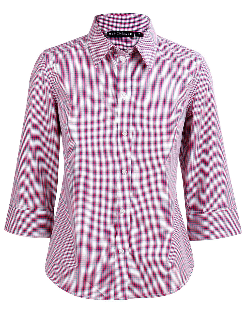 Ladies’ two tone Mini Gingham 3/4 - Black/White/Red - Front