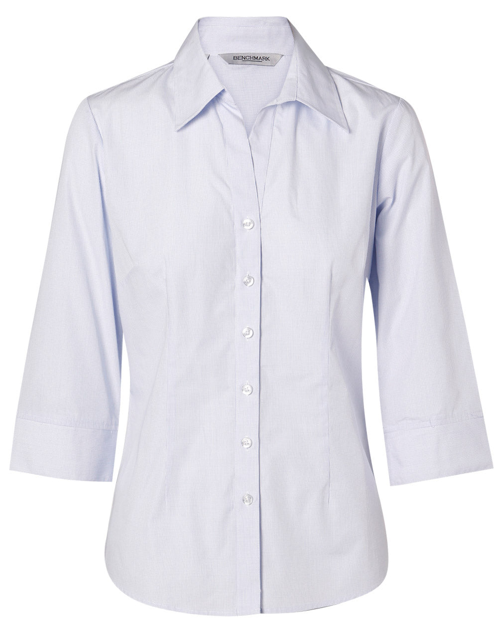 Women's Mini Check 3/4 Shirt - Pale Blue - Front