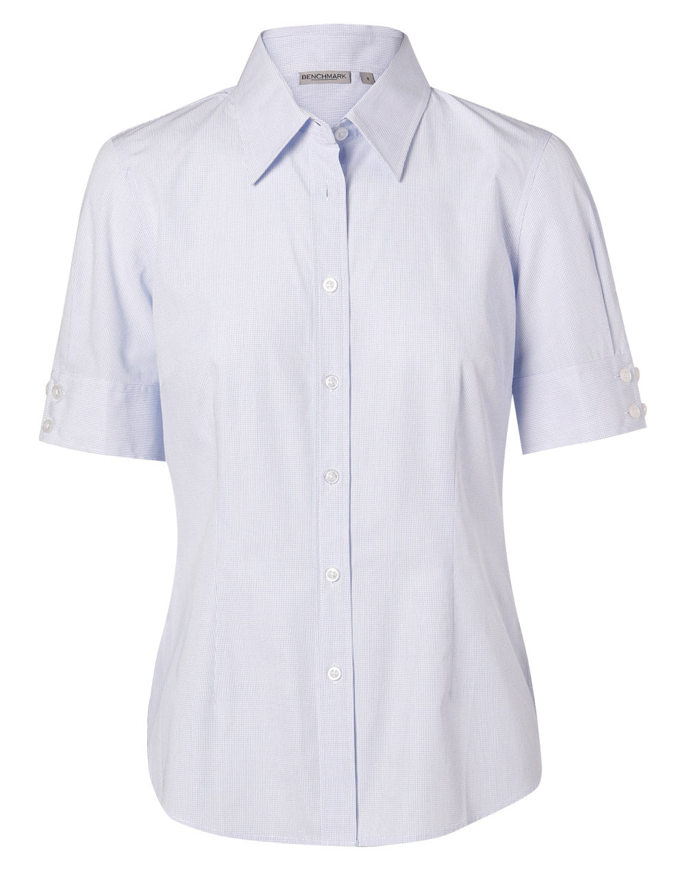 Women's Mini Check Short Sleeve Shirt - Pale Blue - Front