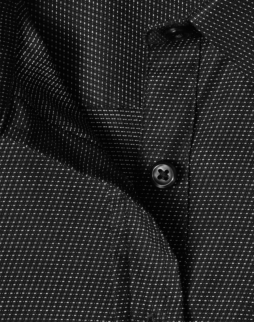 Ascot Ladies Long Sleeve Dot Jacquard Stretch Shirt - Black - View
