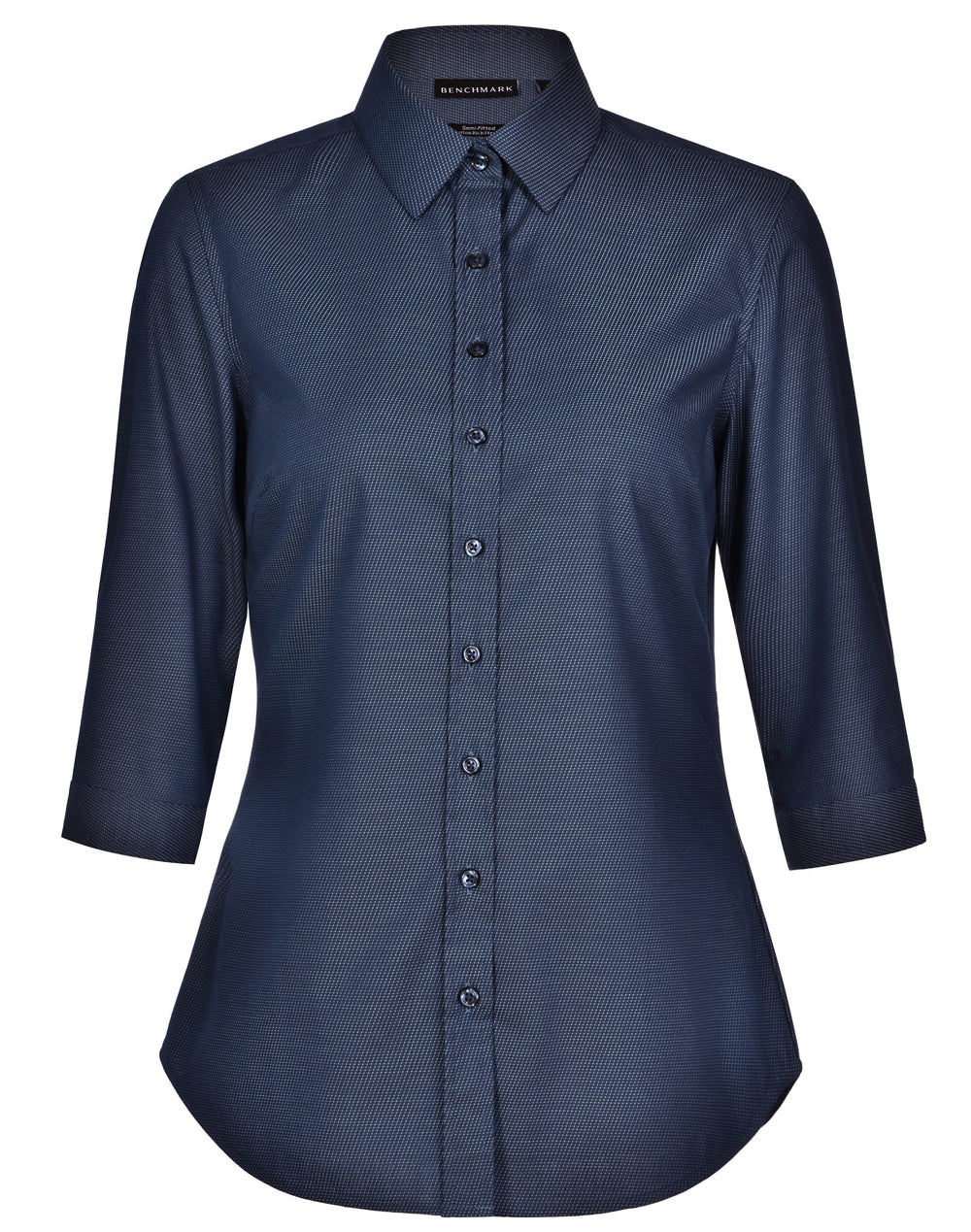 Ascot Ladies 3/4 Sleeve Dot Jacquard Stretch Shirt - Navy - Front
