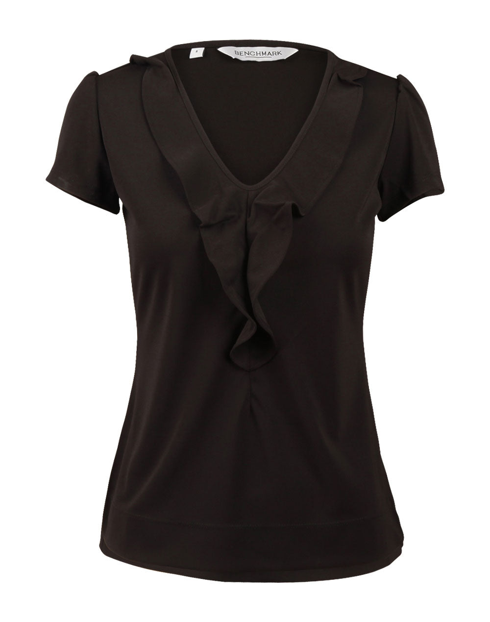Women's Ruffle Front Blouse - Black - Front