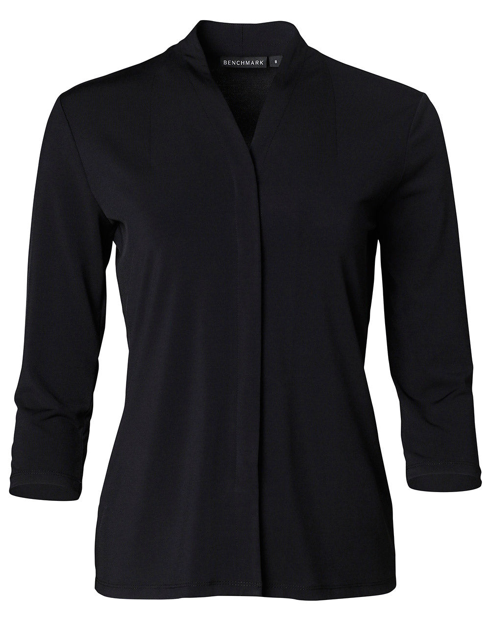 Ladies 3/4 Sleeve Stretch Knit Top Isabel - Black - Front