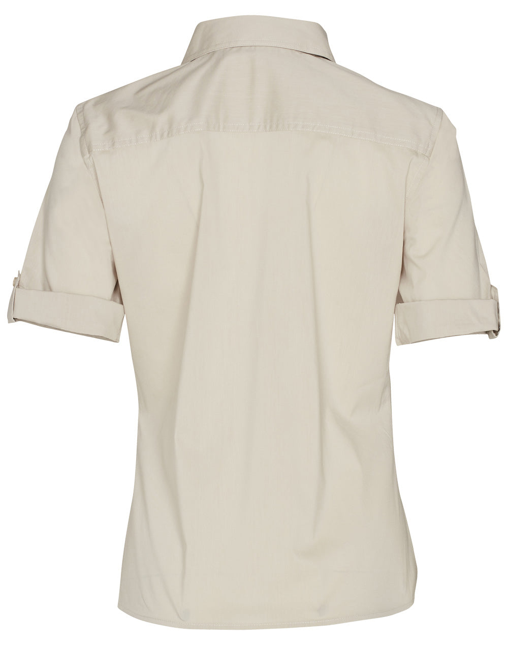 Women's Short Sleeve Military Shirt - Sand - Back