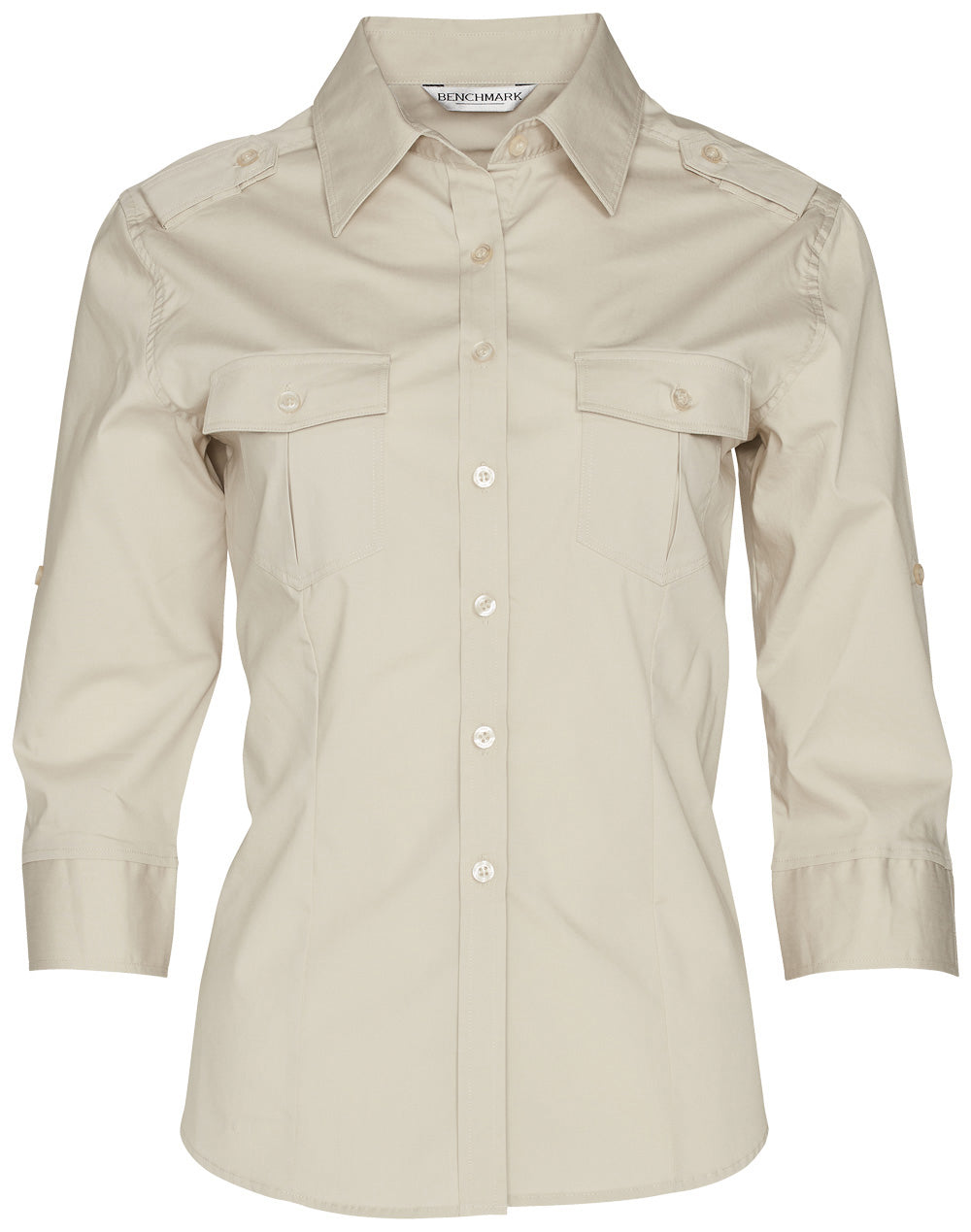 Women's 3/4 Sleeve Military Shirt - Sand - Front
