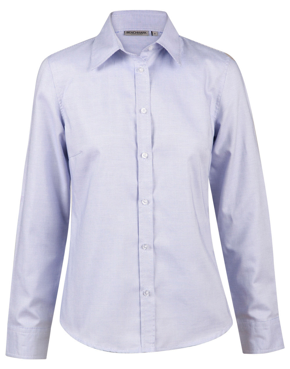 Ladies’ Dot Contrast Long Sleeve Shirt - White/Blue Dot - Front