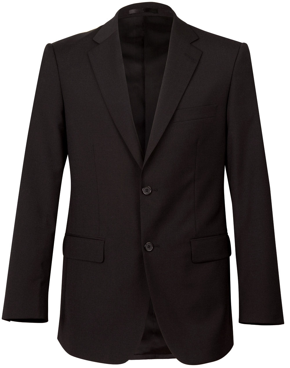 Men's Wool Blend Stretch Two Buttons Jacket - Black - Front