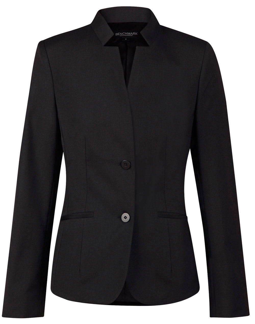 Ladies’ Wool Blend Stretch Reverse Lapel Jacket - Black - Front