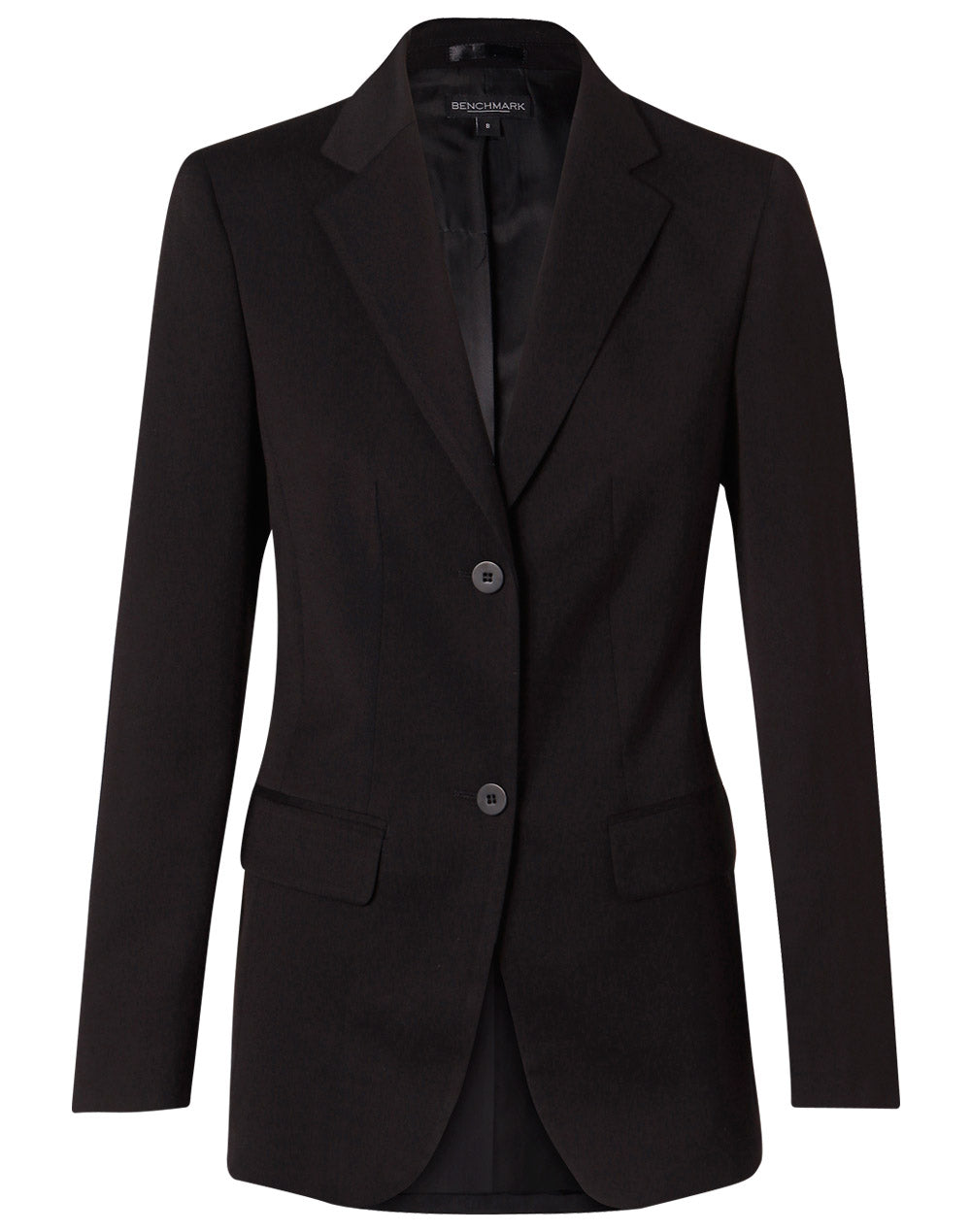 Women's Poly/Viscose Stretch Two Buttons Mid Length Jacket - Black - Front