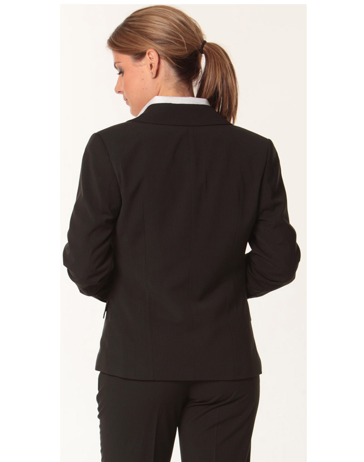 Women's Poly/Viscose Stretch Stripe One Button Cropped Jacket - Back