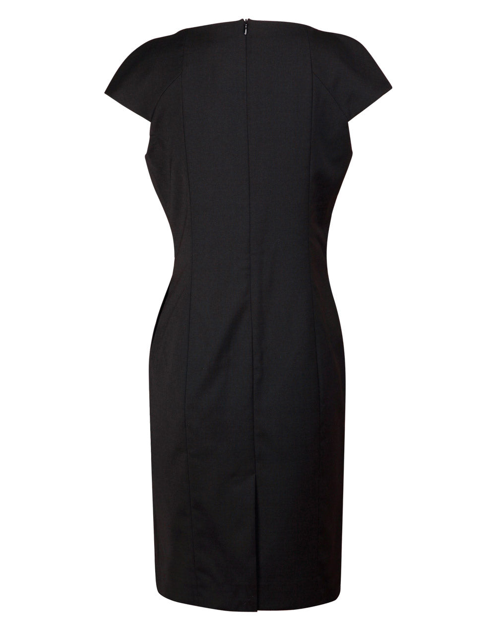 Ladies’ Wool Blend Stretch Cap Sleeve Dress - Black - Back