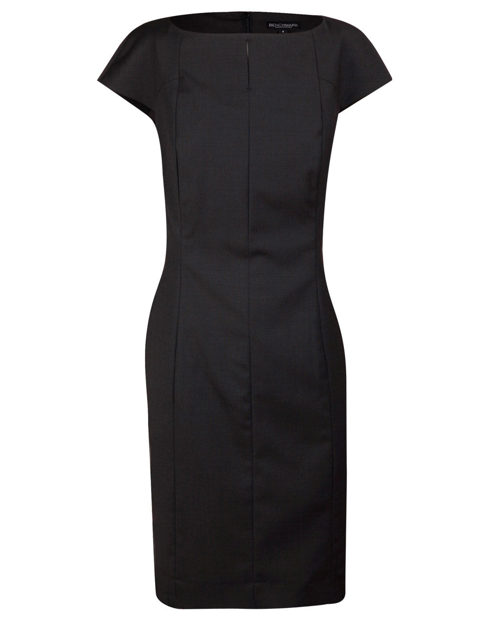Ladies’ Wool Blend Stretch Cap Sleeve Dress - Charcoal - Front