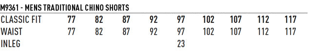 Men's Chino shorts - Size guide