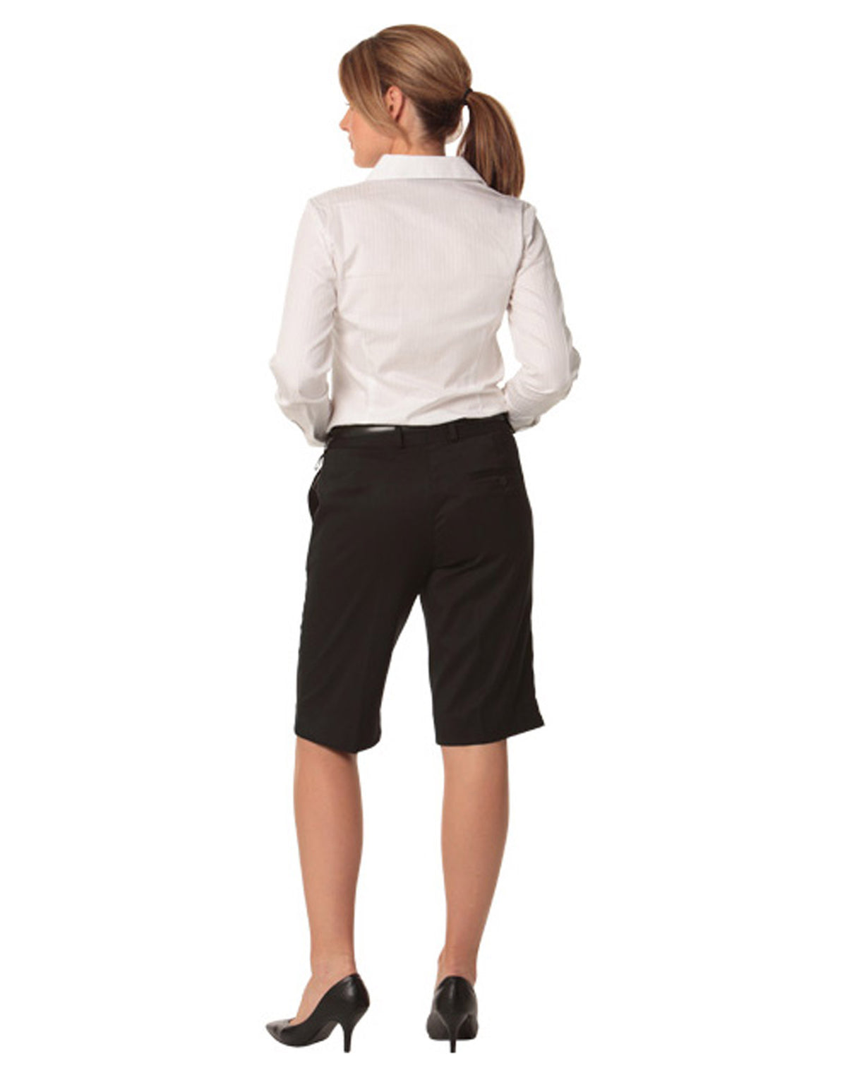 Women's Poly/Viscose Stretch Knee Length Flexi Waist Shorts - Back