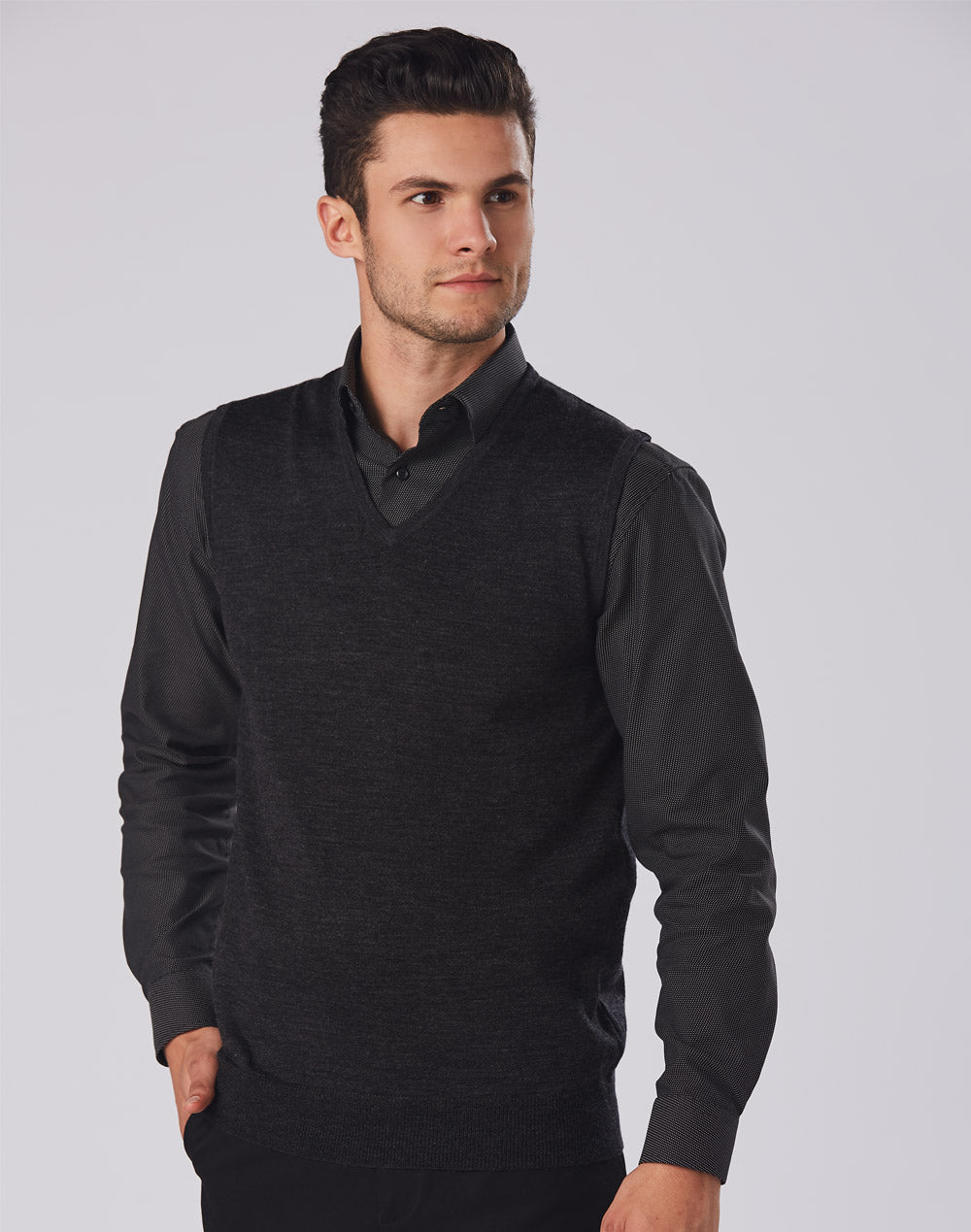 Men's V-Neck Vest - Charcoal - Model