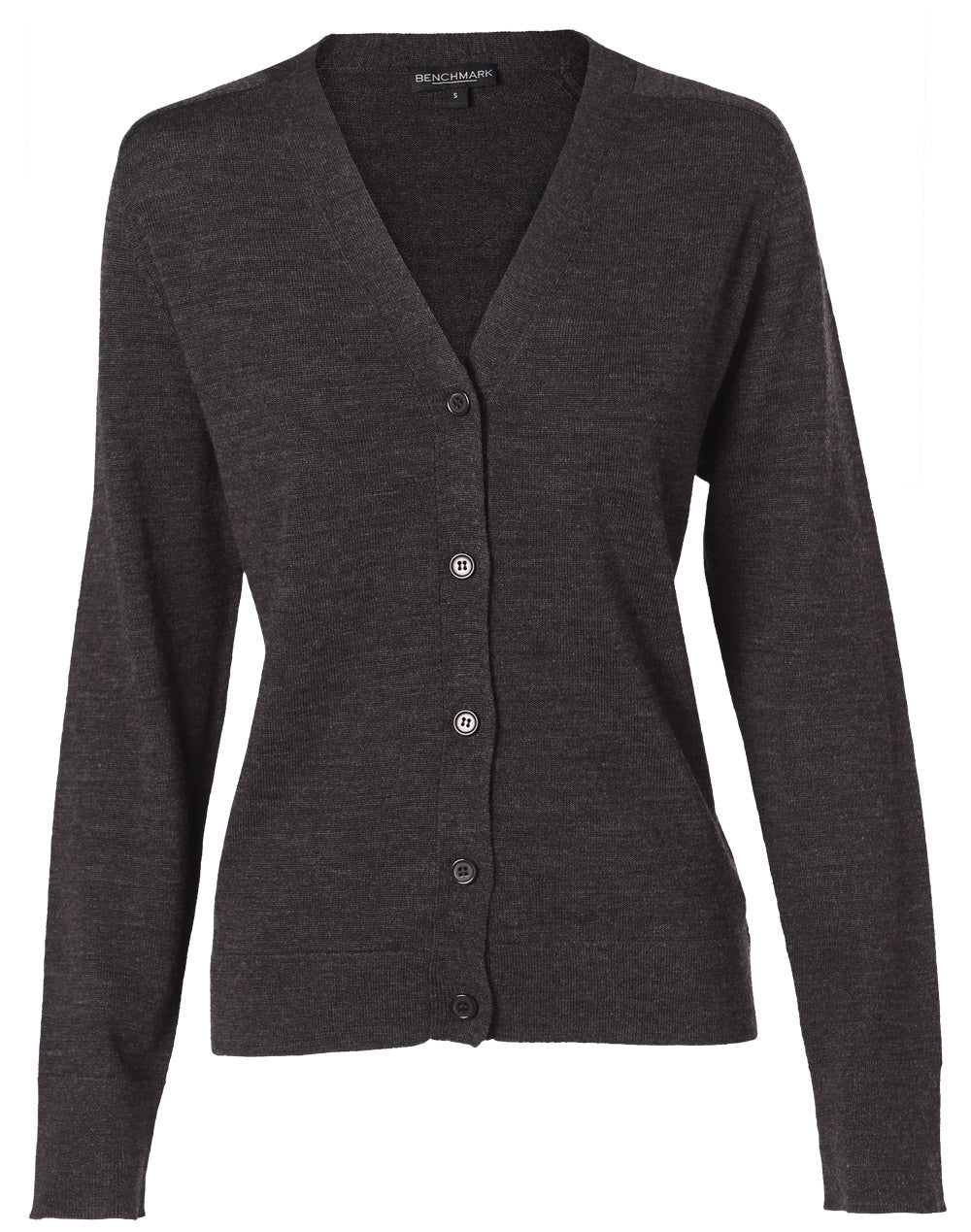 Women's V-Neck Long Sleeve Cardigan - Charcoal - Front