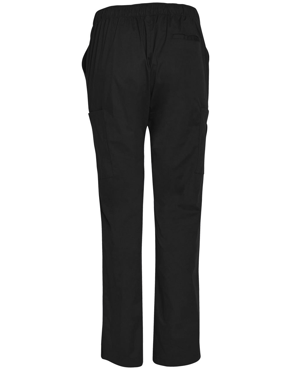 Mens Semi-Elastic Waist Tie Solid Colour Scrub Pants - Black - Back