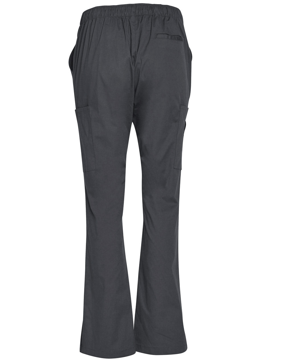 Ladies Semi-Elastic Waist Tie Solid Colour Scrub Pants - Charcoal - Back