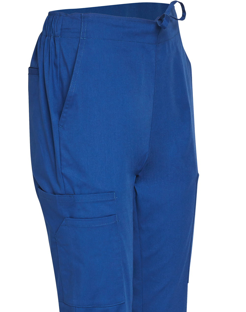 Ladies Semi-Elastic Waist Tie Solid Colour Scrub Pants - Royal - View