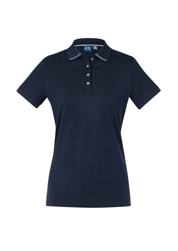 Aston Womens Short Sleeve Polo - Navy/Silver Grey - Front