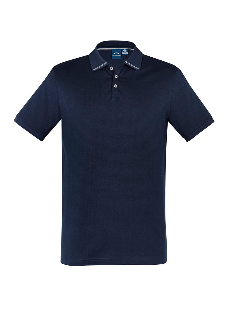Aston Mens Short Sleeve Polo - Navy/Silver Grey - Front