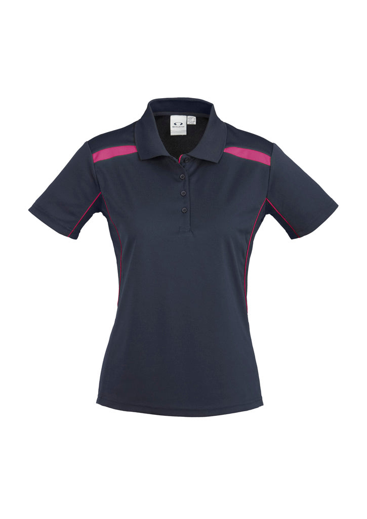 United Womens Short Sleeve Polo - Navy/Magenta - Front