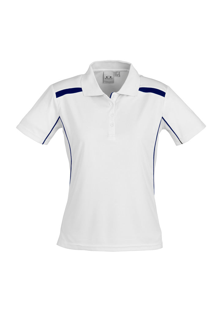 United Womens Short Sleeve Polo - White/Navy - Front