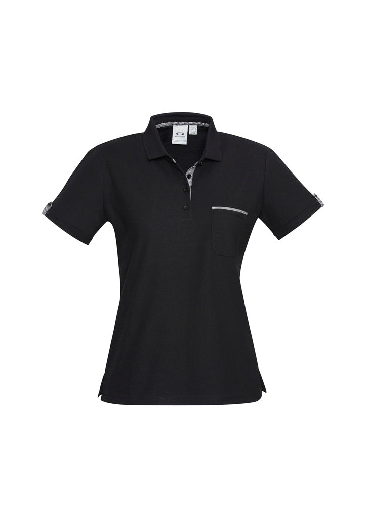 Edge Womens Short Sleeve Polo - Black/Check - Front