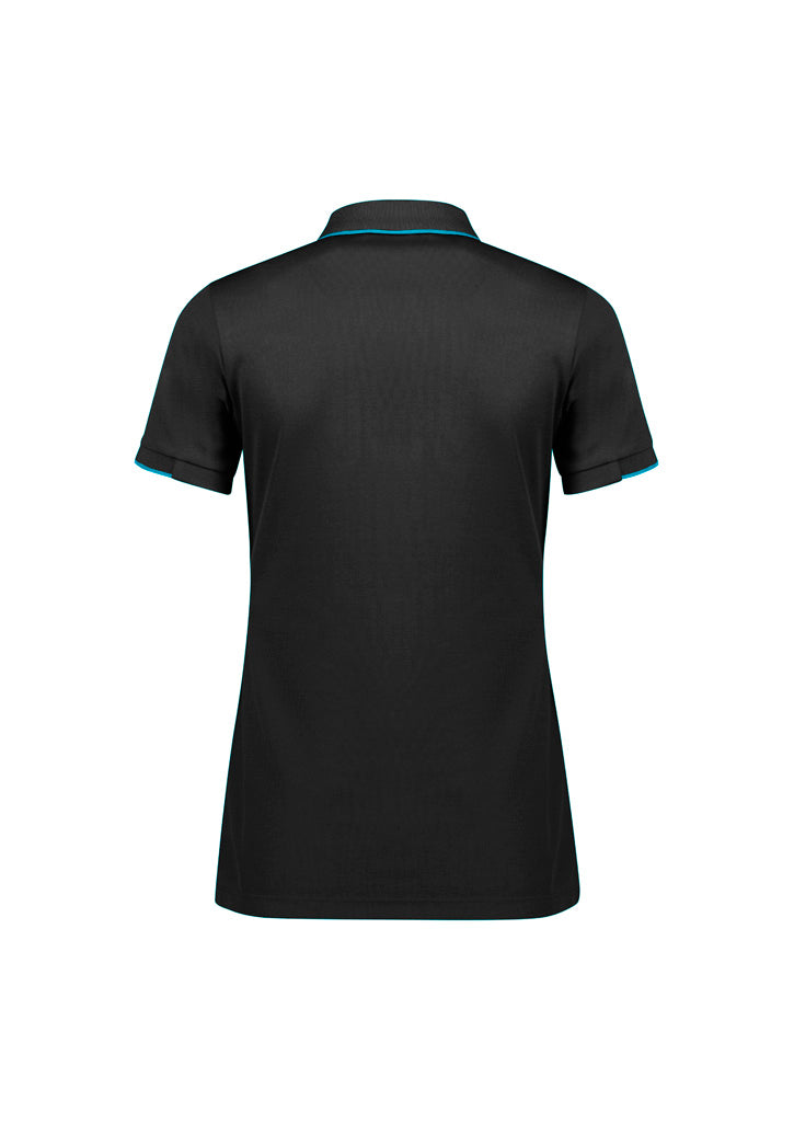 Focus Womens Short Sleeve Polo - Black/Cyan - Back