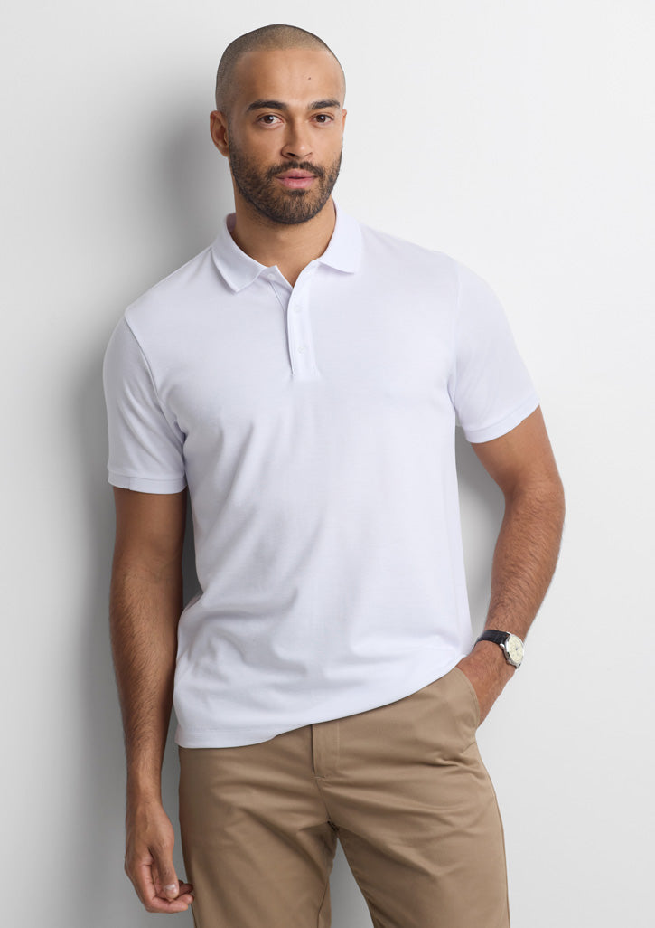 Focus Mens Short Sleeve Polo - White/White - Model