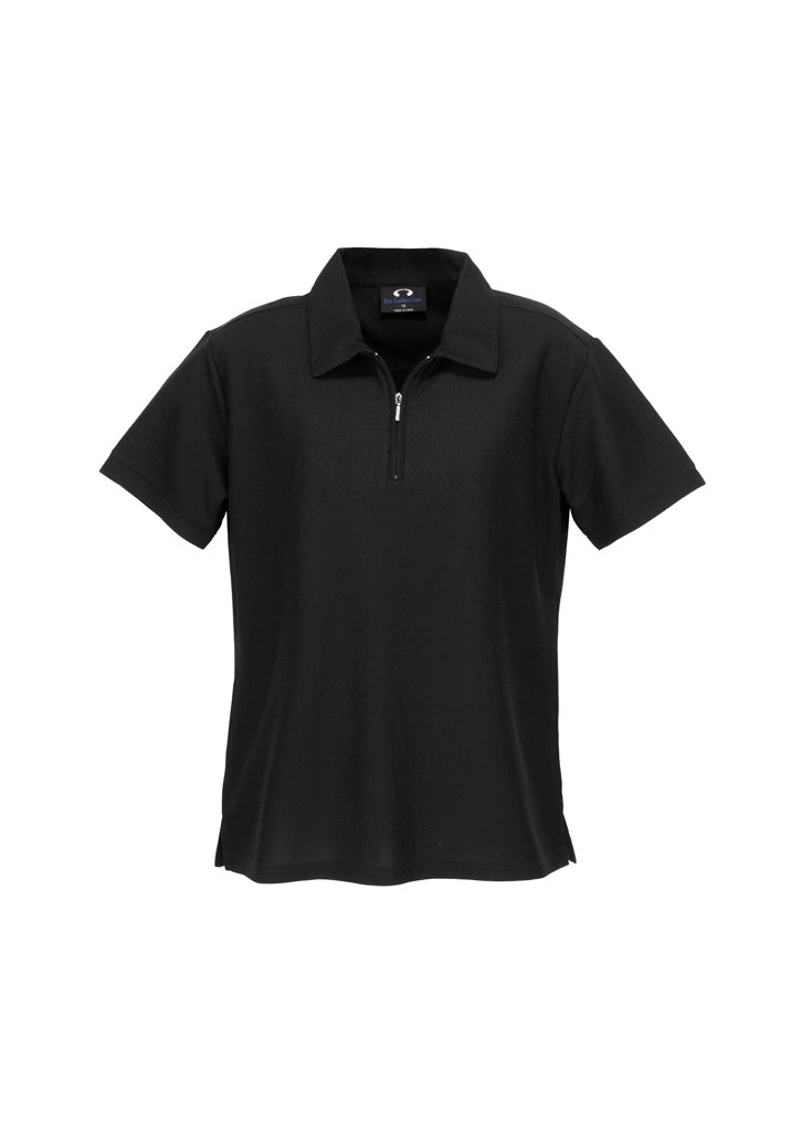 Micro Womens Waffle Short Sleeve Polo - Black - Front