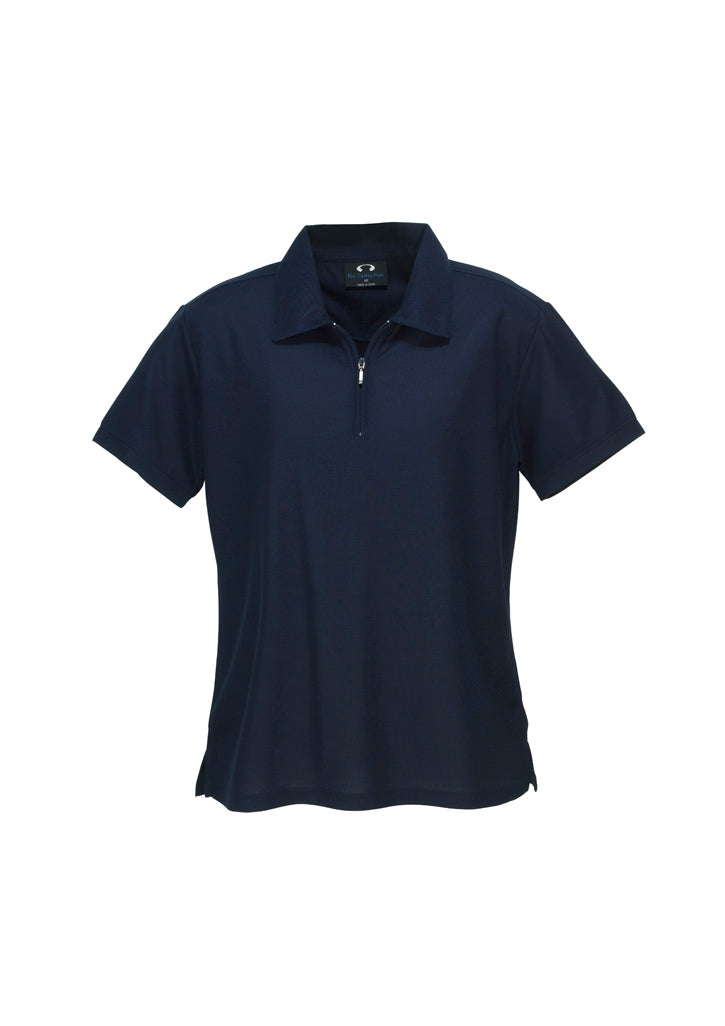Micro Womens Waffle Short Sleeve Polo - Navy - Front