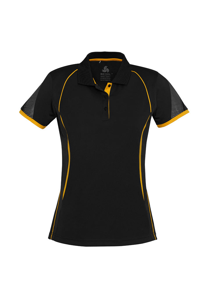 Razor Womens Short Sleeve Polo - Black/Gold - Front