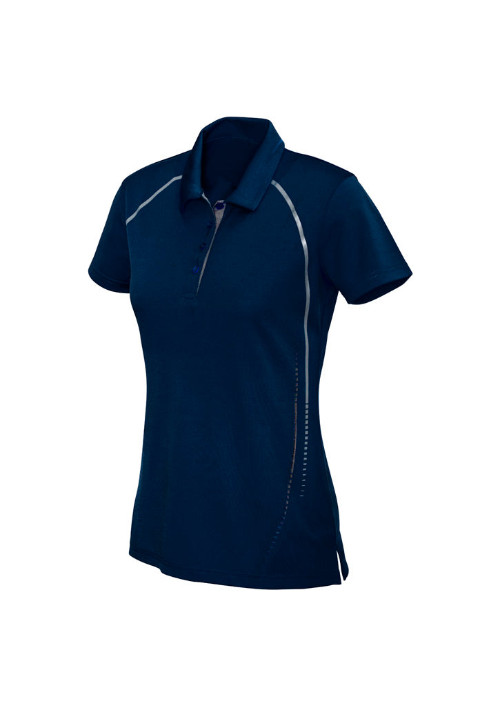 Cyber Womens Short Sleeve Polo - Navy/Silver - Front