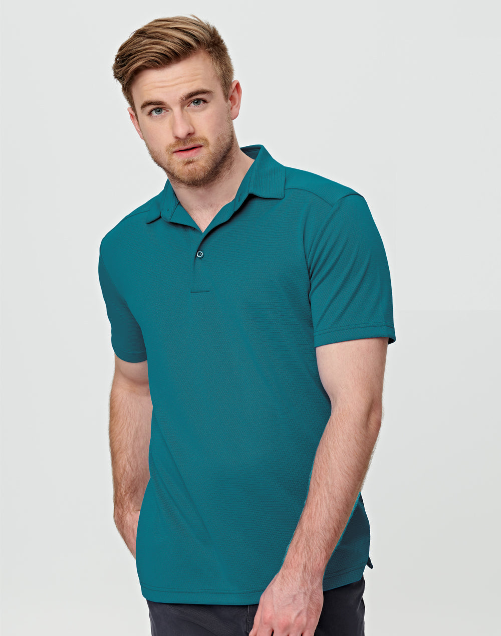 Bamboo Charcoal Corporate Short Sleeve Polo Men's - Teal - Model