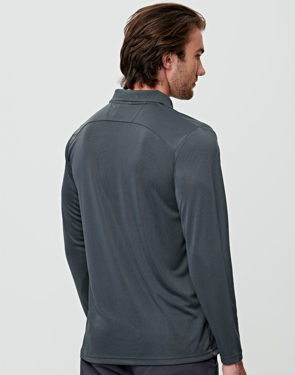 Lucky Bamboo Long Sleeve Polo Mens - Storm Grey - Back