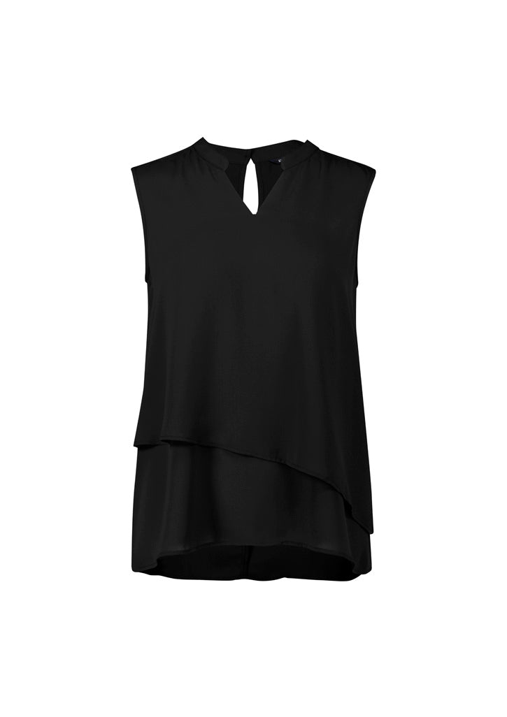 Seville Womens Sleeveless Layered Blouse - Black - Front