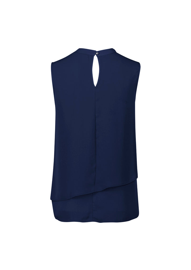 Seville Womens Sleeveless Layered Blouse - Navy - Back