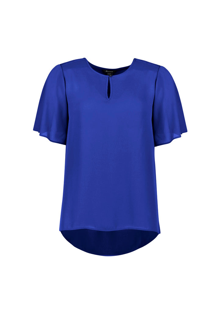 Vienna Womens Short Sleeve Blouse - Cobalt - Front