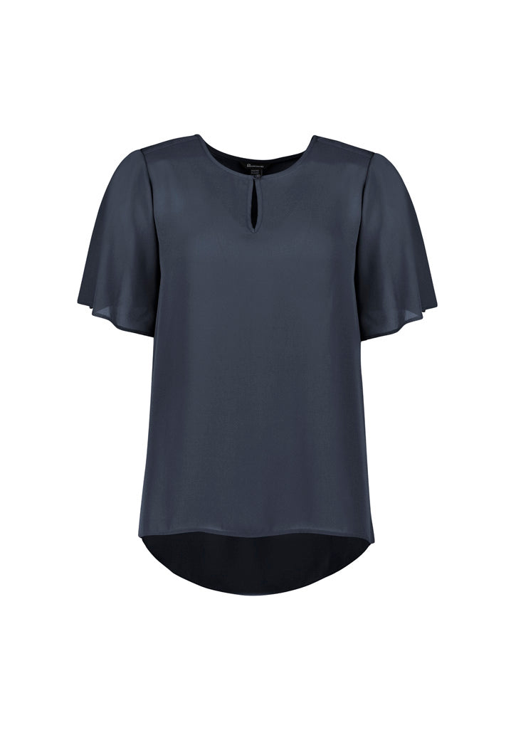 Vienna Womens Short Sleeve Blouse - Storm Blue - Front