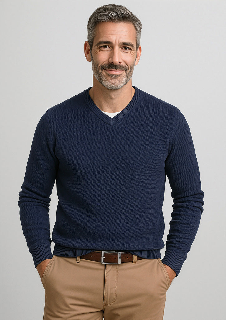 Osaka Mens Pineapple Knit Jumper - Navy - Model