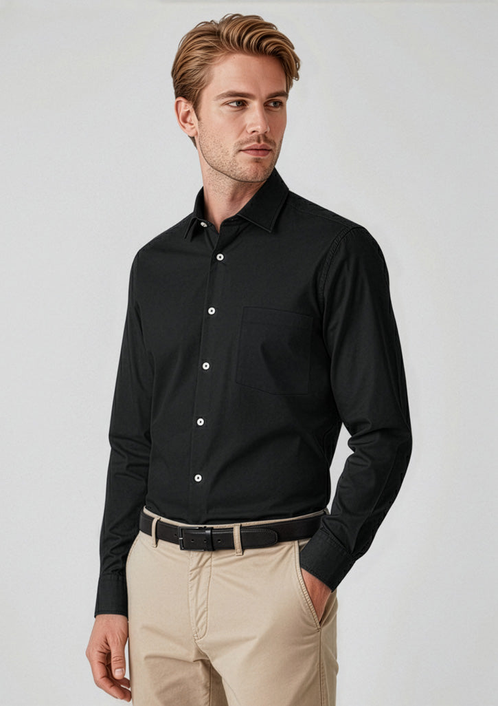 Charlie Mens Classic Fit Long Sleeve Shirt - Black - Model