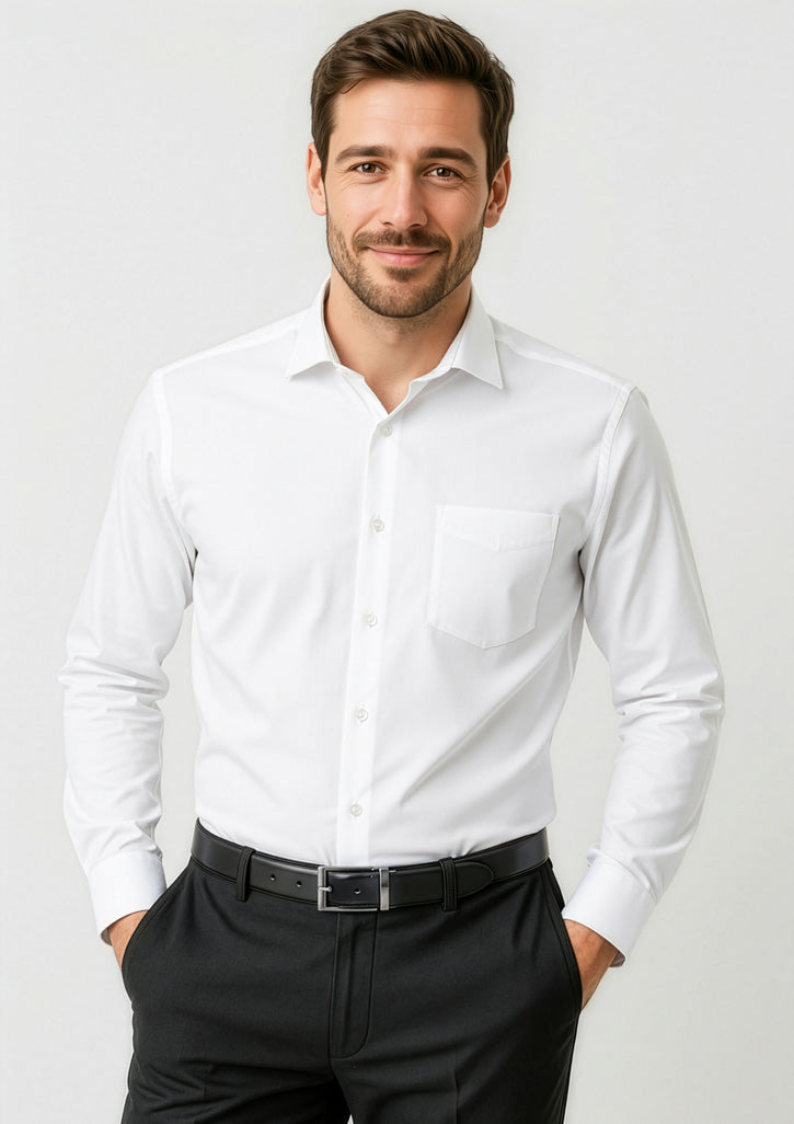 Charlie Mens Classic Fit Long Sleeve Shirt - White - Model