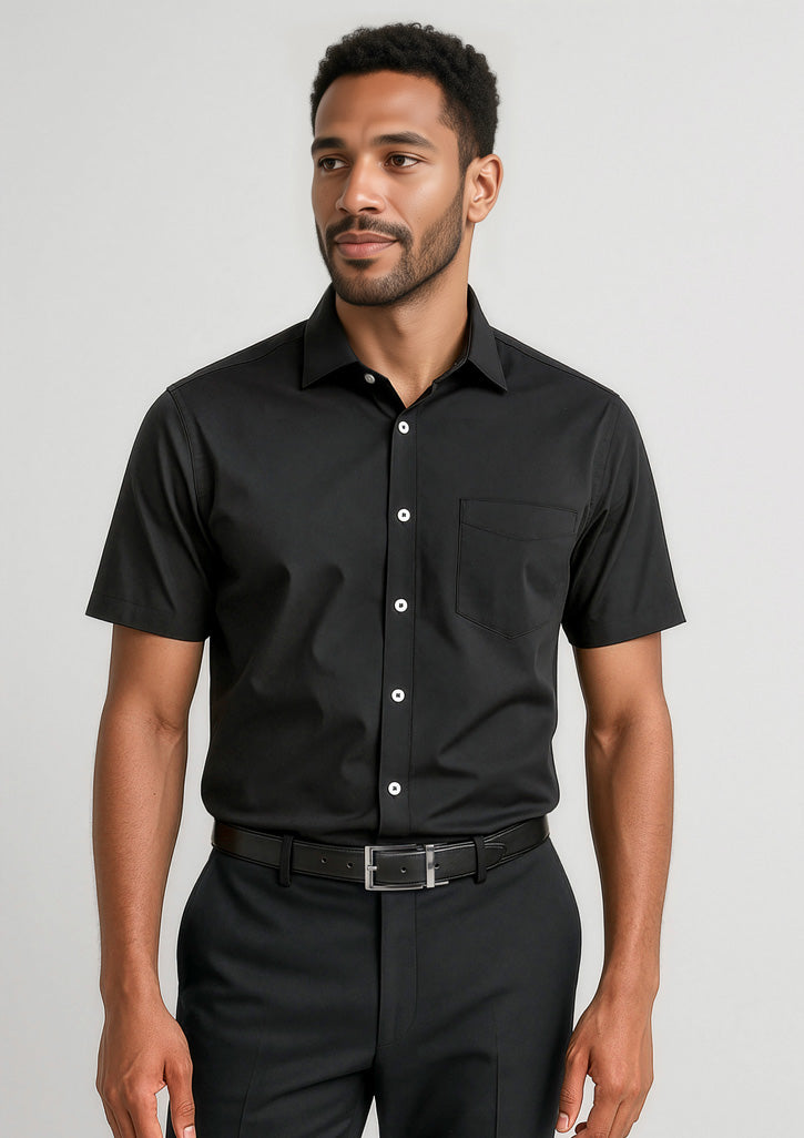 Charlie Mens Classic Fit Short Sleeve Shirt - Black - Model