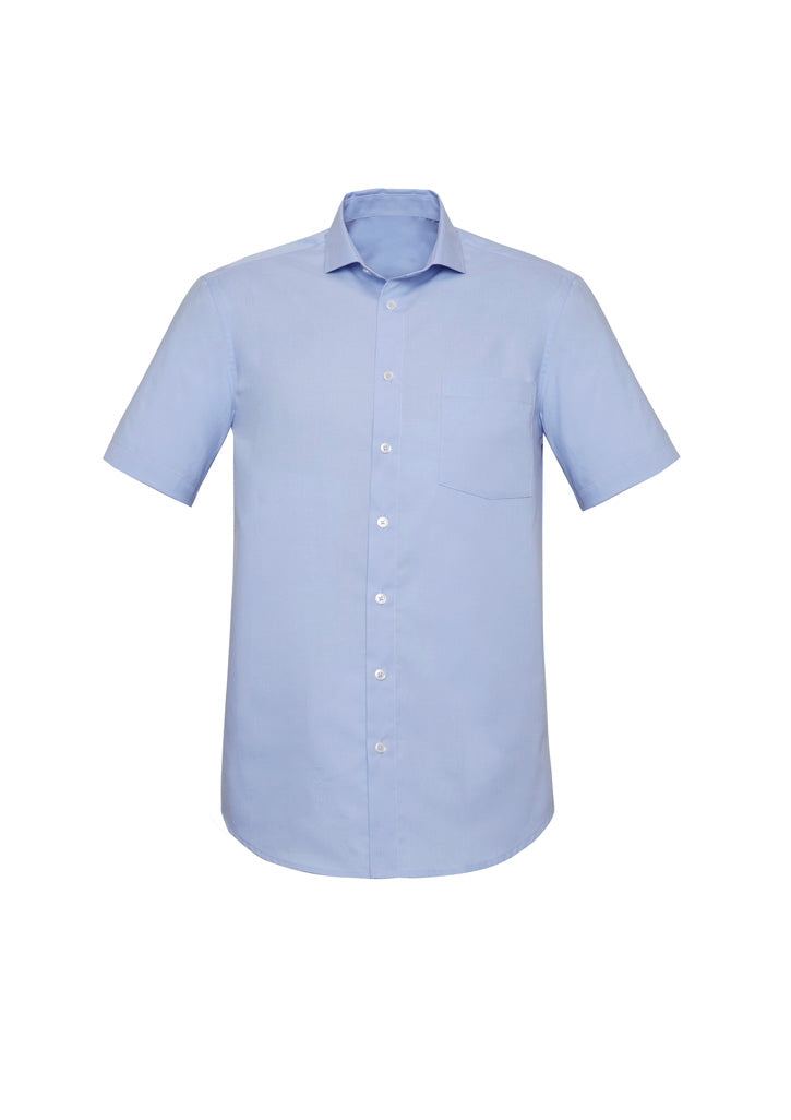 Charlie Mens Classic Fit Short Sleeve Shirt - Blue Chambray - Front