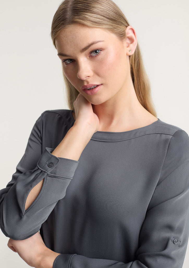 Madison Womens Boatneck Top - Charcoal - Model
